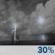 Sunday Night: A 30 percent chance of showers and thunderstorms.  Partly cloudy, with a low around 67.